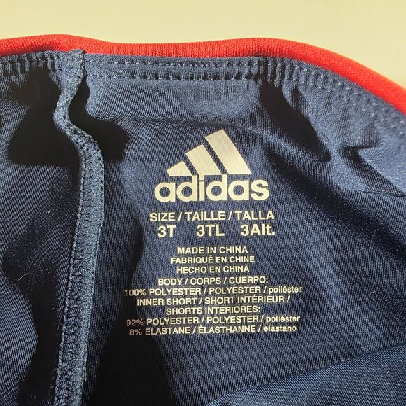 Adidas Girls Red Navy Skort White Stripes Built-In Shorts 3T bathing suit skirt - Picture 3 of 4